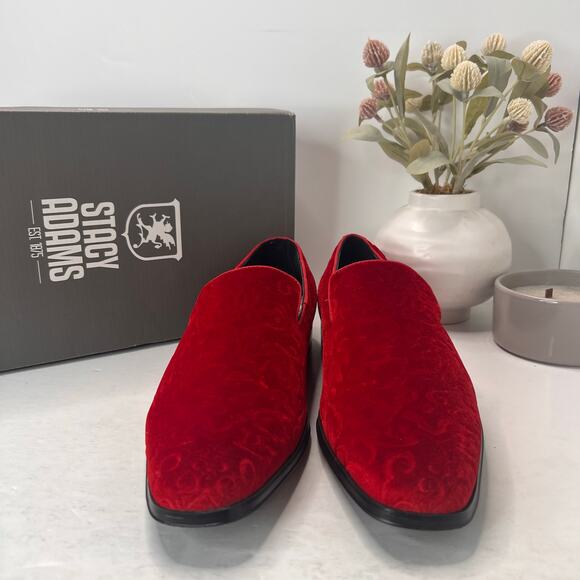 Stacy Adams Saunders Debossed Velour Slip on Loafer Red Men's 11.5M - Picture 2 of 11